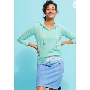 T By Talbots Womens L Blue White Dip Dye Cotton Terry Drawstring Mini Skirt